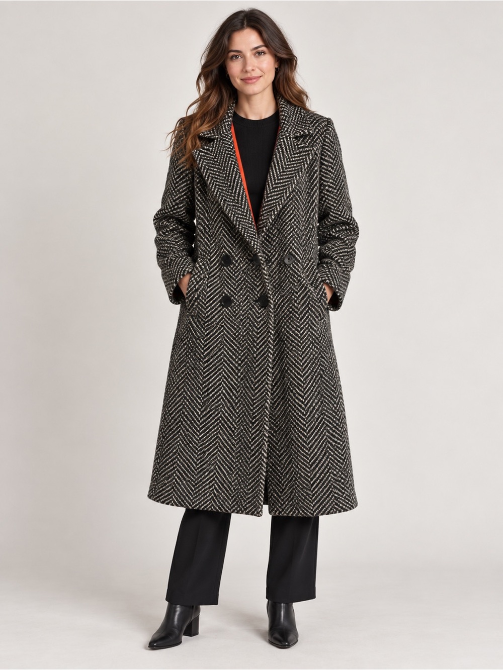 Vintage Casa de Lana 70’ 100% New Pure Wool Herringbone Coat Made in Uruguay